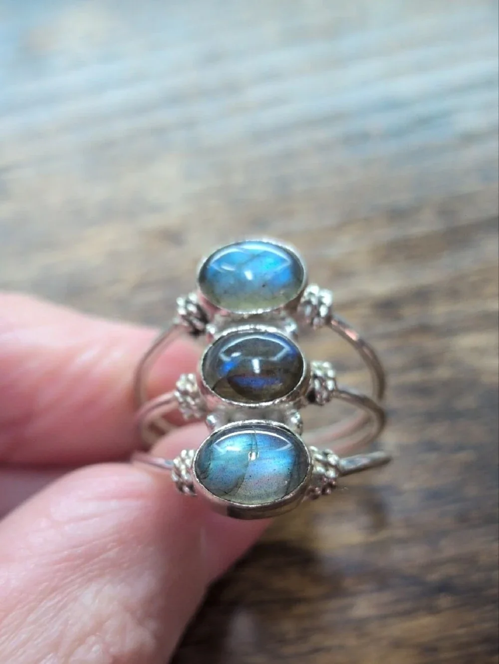 Sterling Silver Labradorite Stackable Ring Set - Blue Flash